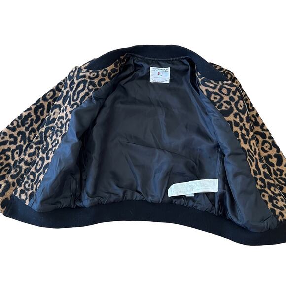 Zara Girls Bomber Jacket Size 6 Leopard Print Wool Blend - Picture 3 of 8